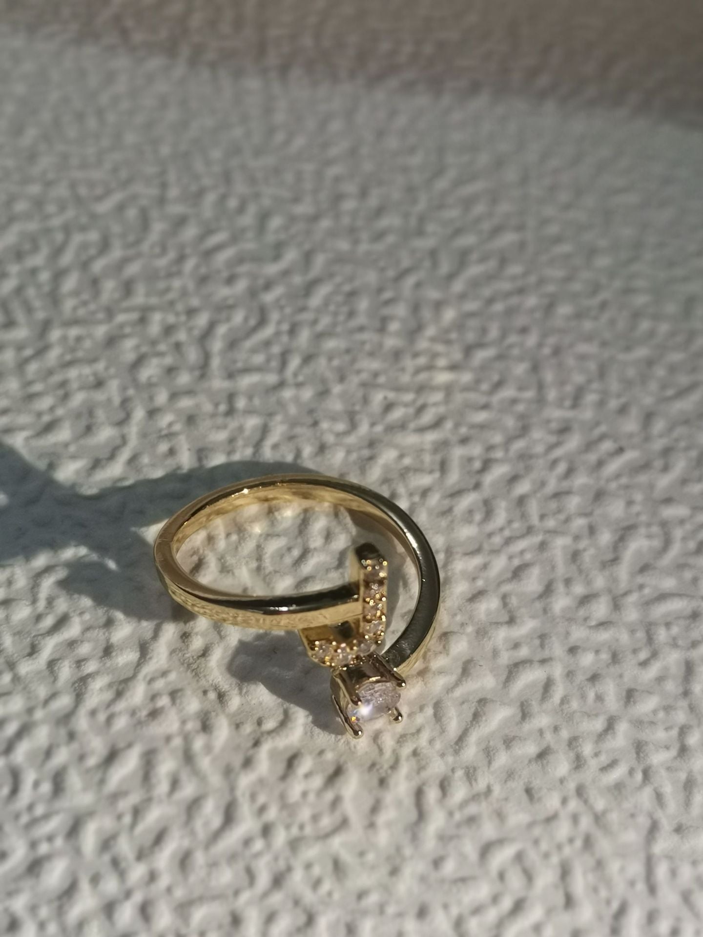 Unisex Copper Ring Adjustable Zircon Inlaid Letter Design