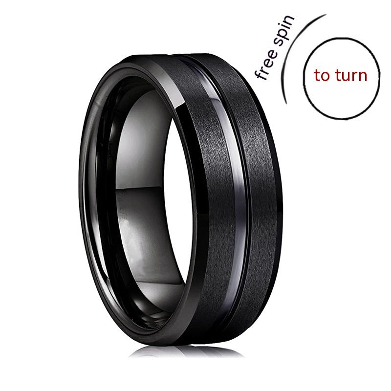 Unisex Titanium Steel Ring Frosted Bilateral Design Rotatable Band With Silver Blue Black Red For Everyday Wear
