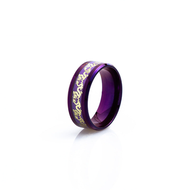 Purple Titanium Steel Rings for Women and Men Dragon Phoenix Design Electroplated Fashion Wedding Band Everyday