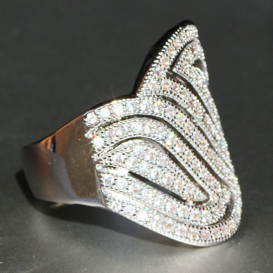 Womens Zircon Ring Geometric Alloy Fashion Diamond Cut Statement Jewelry Gift For Her Sparkling Durable Accessory