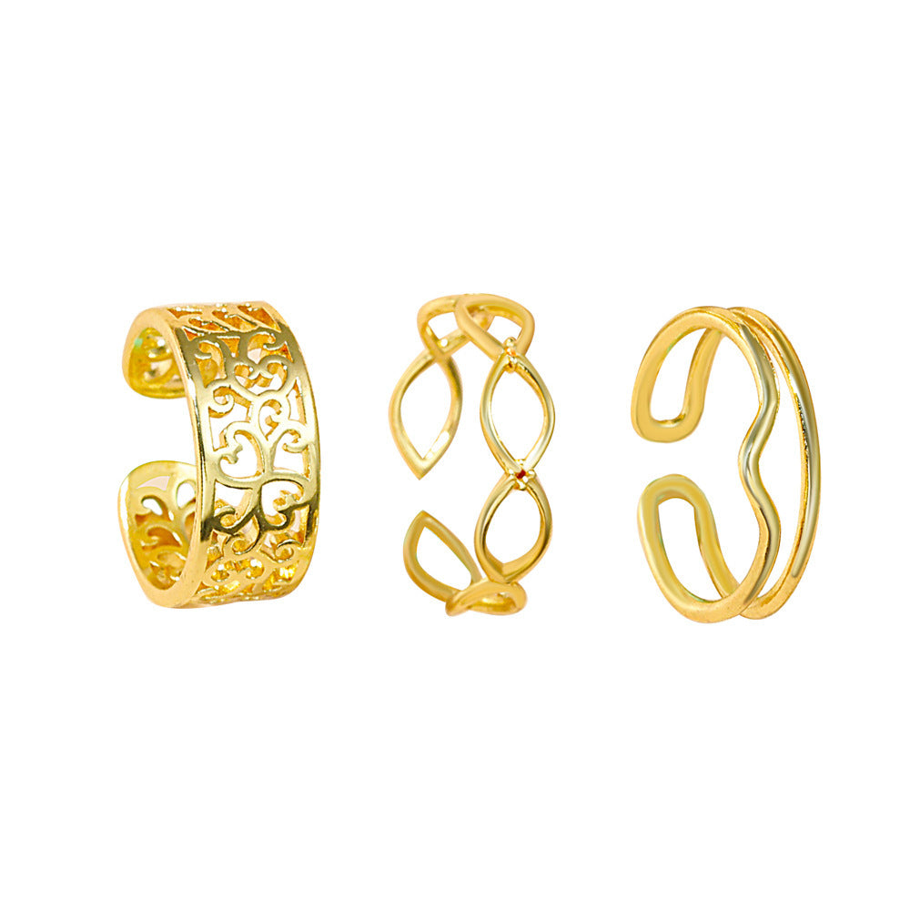 Geometric Ring Set 3 Piece Stackable Fashion Rings For Women Copper Jewelry Everyday Wear Everyday Style Ready