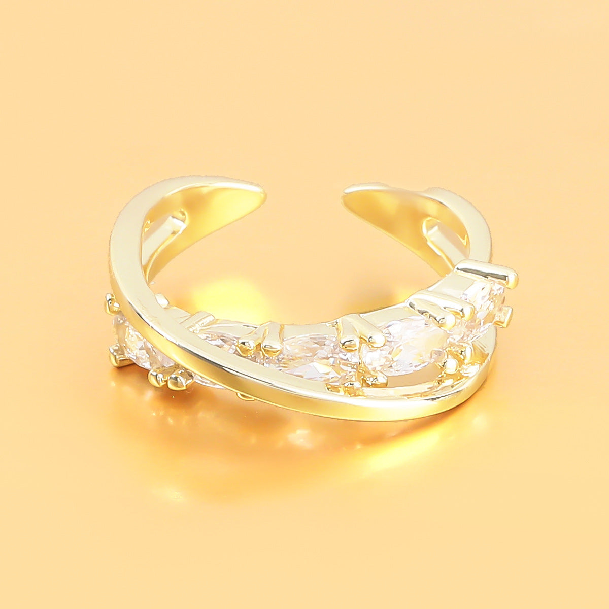 Womens Diamond Rhinestone Cross Ring Copper Micro Pave Geometric Gold Jewelry Fashion Ring Gift for Her Timeless Piece