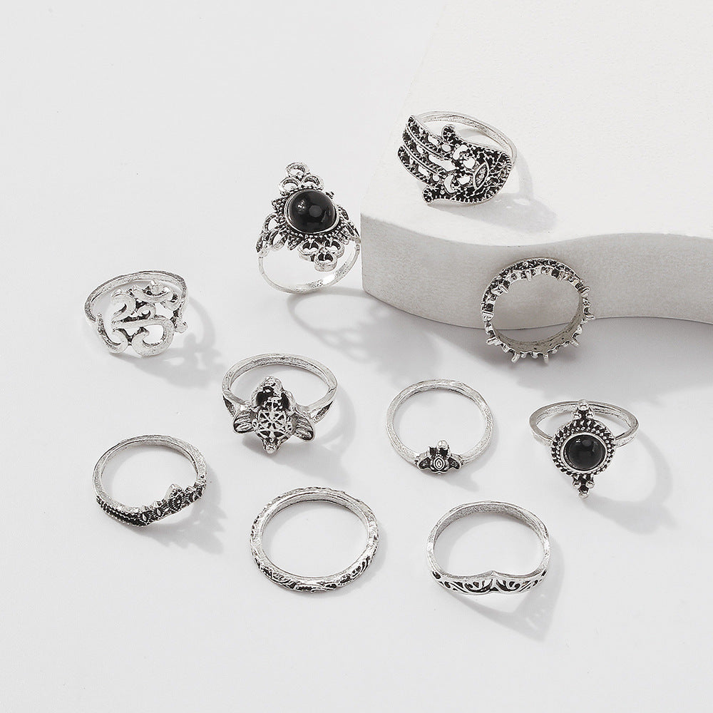 Women Ring Set 10 Piece Resin Alloy Fashion Rings Geometric European American Style Individually Packed Set Of