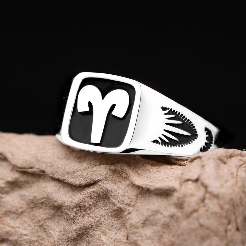 Twelve Constellation Copper Ring For Men Vintage Style