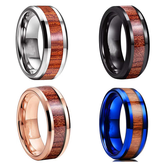 Leaf Pattern Stainless Steel Ring For Women Fashion Jewelry Silver Black Blue Rose Gold Bark Finish Elegant Gift Idea