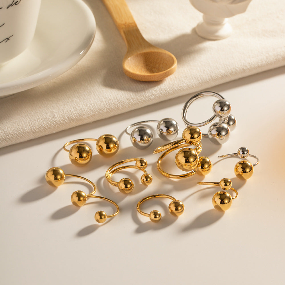 Women Spherical Ball Ring Stainless Steel Gold Tone Jewelry