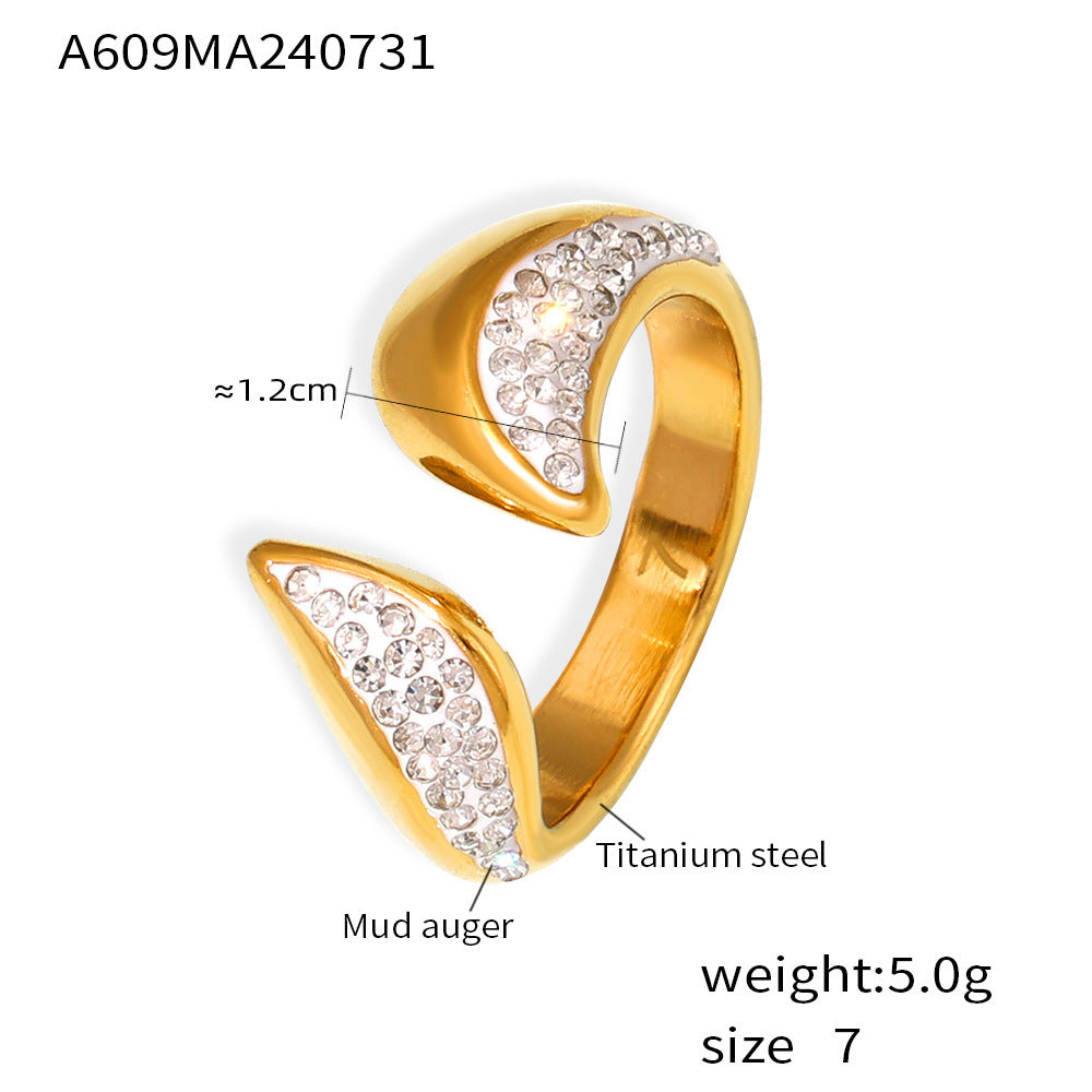 Geometric Titanium Steel Ring With Rhinestone Inlay Electroplated Fashion Jewelry Gift For Her Elegant Accessory