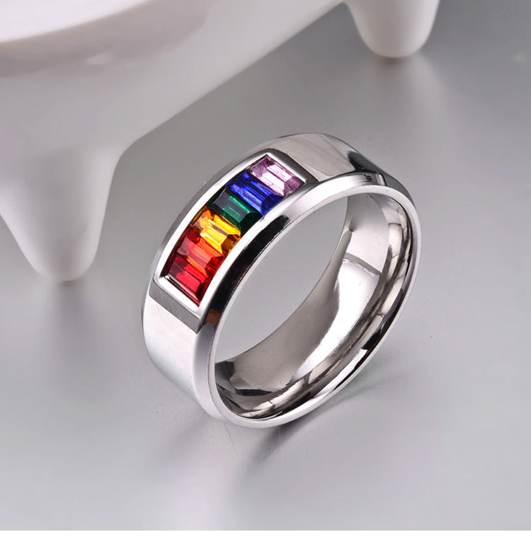 Stainless Steel Rainbow Flag Pattern Ring For Unisex Jewelry Sizes 5 6 7 8 9 10 11 12 Pride Gift For Pride Wear