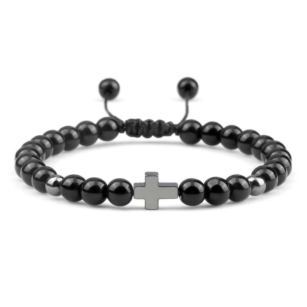 Unisex Hand Woven Bracelet With Cross Pendant Beads Mixed Material Fashion Jewelry For Men Women Everyday Chic