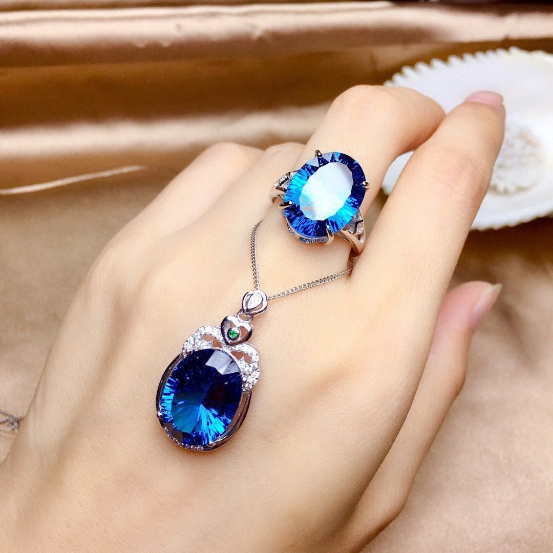 Copper Geometric Ring For Women With Simulated Dark Blue Zircon Round Jewelry Simple Copper Ring For Daily Use