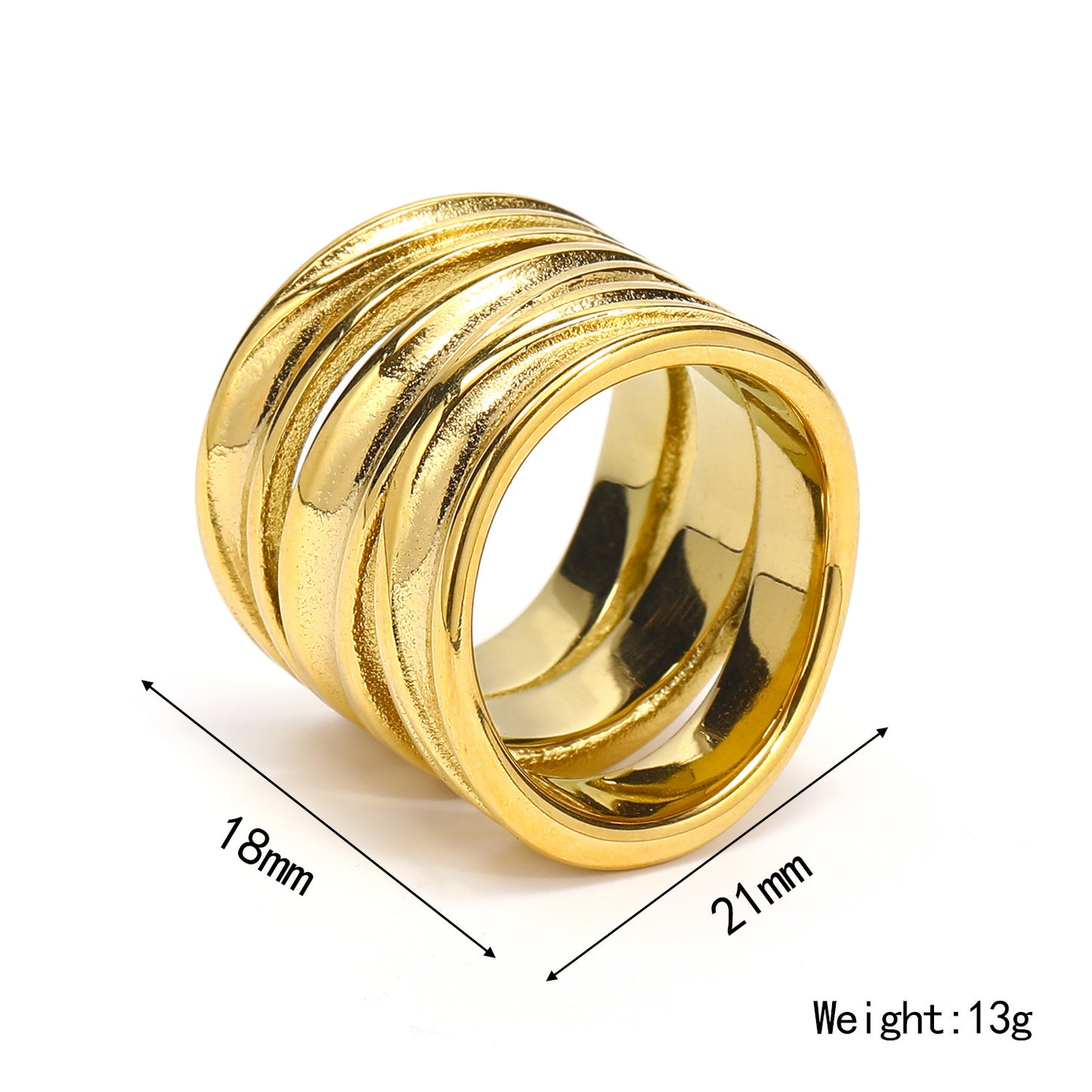 Womens Layer Line Ring Titanium Steel Electroplated Irregular Fashion Jewelry Gold Finish Size 6 7 8 Gift Style