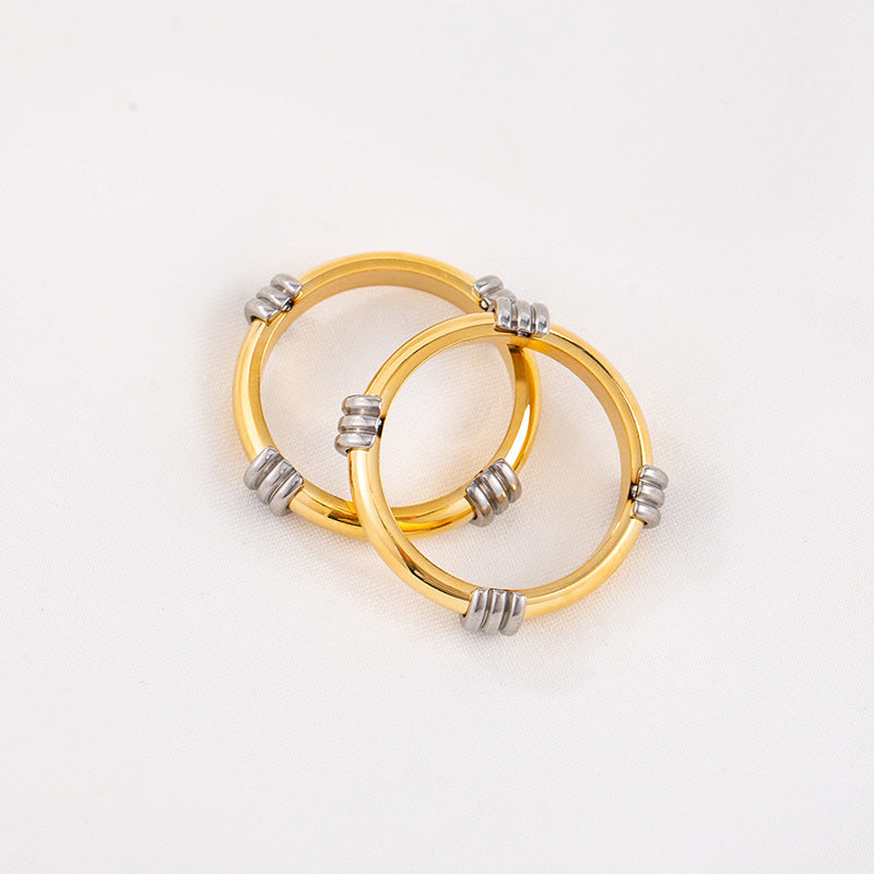 Unisex Titanium Steel Ring Gold Plated Geometric Stitching Electroplated HipHop Fashion Durable Trendy European