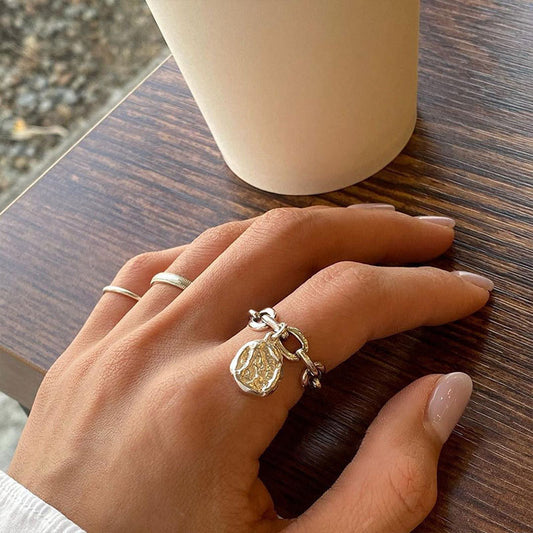 Platinum Plated Irregular Round Ring With Hollow Open Design Adjustable Size For Women Jewelry Chic Style Ring