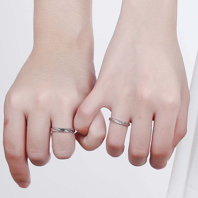 Silver Double Twisted Ring Set For Men And Women Three Groove Band Electroplated Fashion Jewelry Gift Idea New