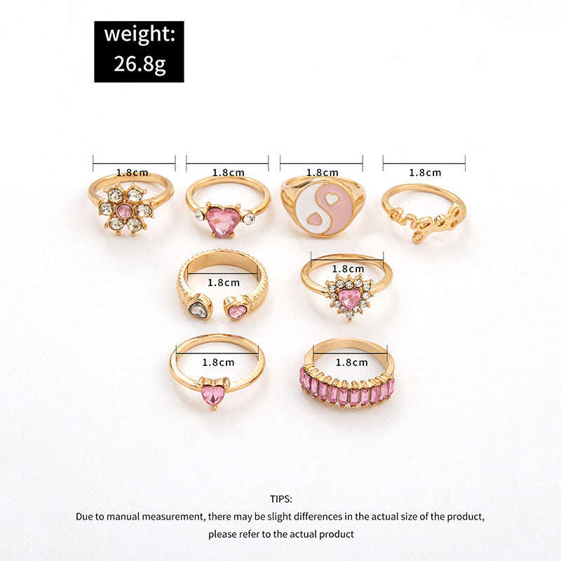 Womens Rhinestone Heart Ring Sets Alloy Inlaid With Artificial Gems Animal Zodiac Electroplated Rings For Women