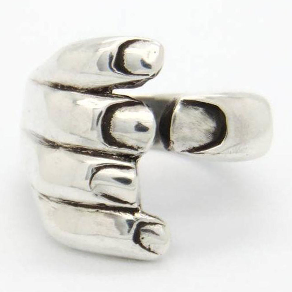 Womens Vintage Alloy Geometric Ring Adjustable Opening Handshake Design Ancient Silver Finish Handcrafted Ring