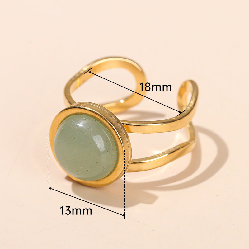 Gold Tone Stone Ring Open Adjustable Titanium Steel Jewelry