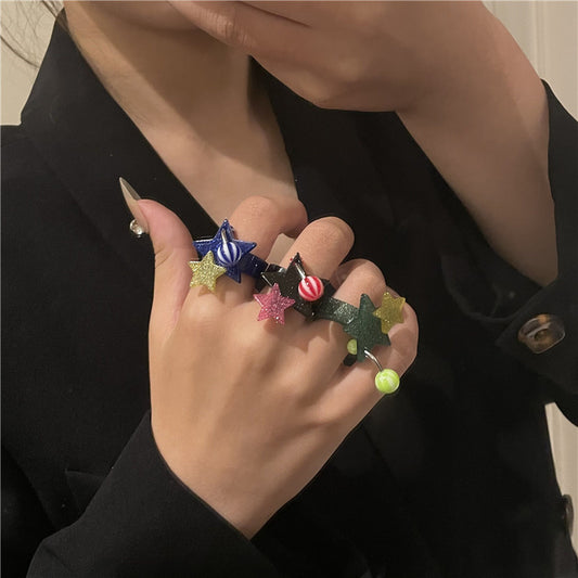 Women Five Pointed Star Glitter Ball Ring Resin Plastic Trendy Aesthetic Fashion Accessory Durable Jewelry Gift Idea