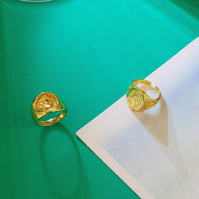 Copper Ring With Zircon Inlay Open Adjustable Womens Geometry Design Jewelry Elegant Fashion Accessory For All