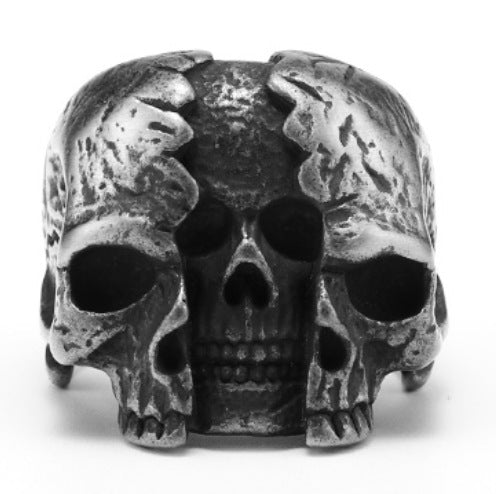 Unisex Titanium Steel Skull Ring Punk Style Jewelry For Men And Women Boiled Black Polished Finish Accent Bold