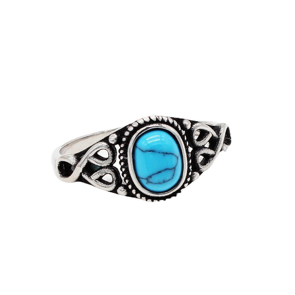 Internet Celebrity Ins Style Vintage Court Turquoise Women's Gemstone Ring
