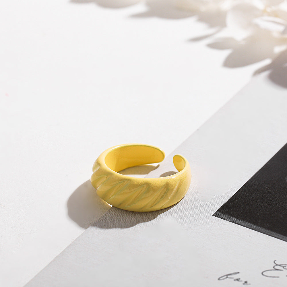 Womens Geometric Alloy Ring Candy Color Drip Design Oil Injected Finish Trendy Fashion Jewelry Geometric Ring