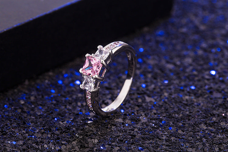 Geometric Copper Ring with Mosaic Electroplating Finish in Green Pink Blue White Polished Fashion Jewelry for Women