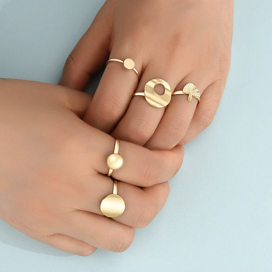 Adjustable Geometric Irregular Joint Ring Set Five Piece Women Gold Alloy Fashion Rings Everyday Classic Shine