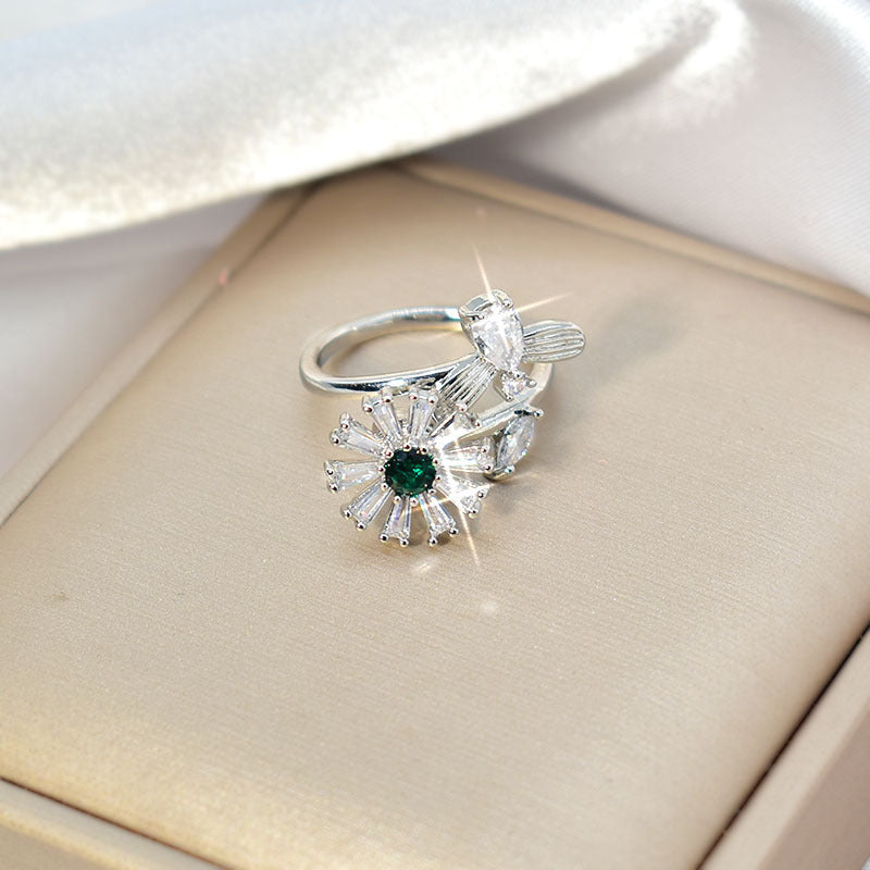 Adjustable Zircon Flower Ring Titanium Steel Electroplated Jewelry Fashion Ring Gift for Birthday Enjoyable Everyday