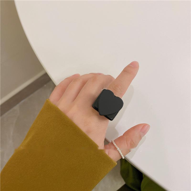 Womens Heart Resin Ring Cute Candy Color Ring Korean Fashion Plastic Love Ring For Women Cute Resin Heart Ring