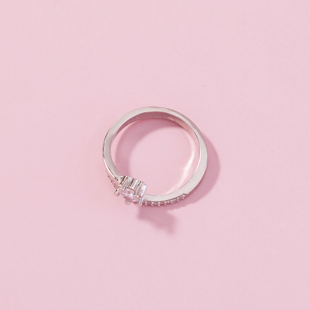Ladies Adjustable Copper Ring With Zircon Accent Shiny Fashion Jewelry Below 20cm Circumference For Daily Wear