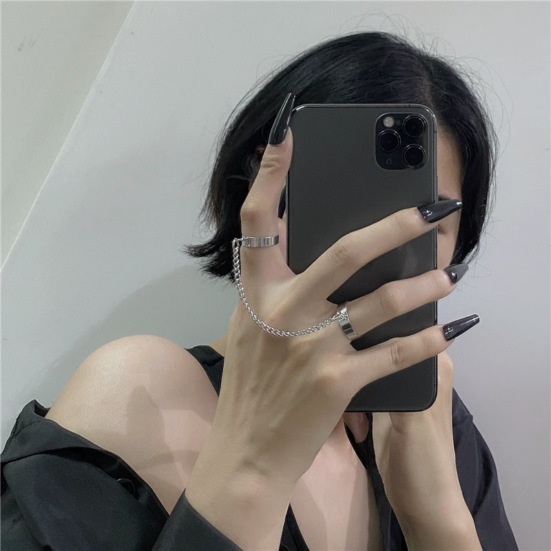 Womens Alloy Cross Ring Set Punk Hip Hop Chain Accessory