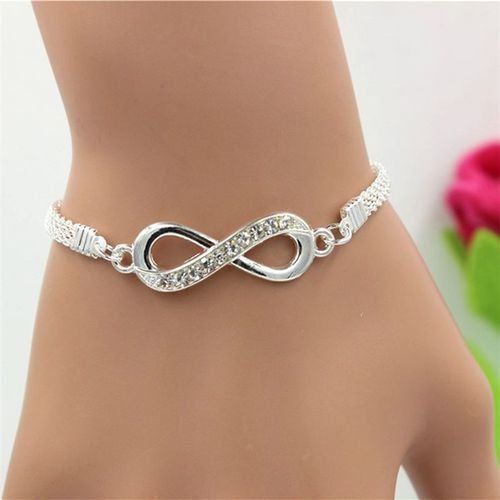 Unisex Geometric Alloy Bracelet Infinite Diamond Design Silver Tone Jewelry Gift for Men Women Minimalist Everyday Wear