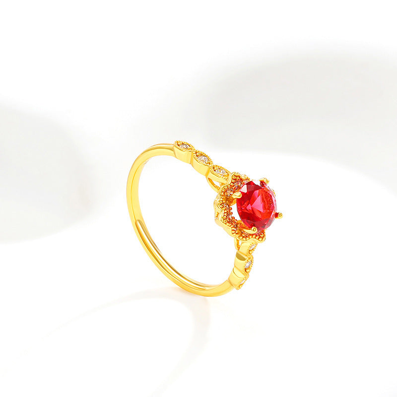 Womens Retro Pomegranate Ruby Artificial Gemstone Ring Four Claws Copper Alloy Elegant Durable Jewelry For Her