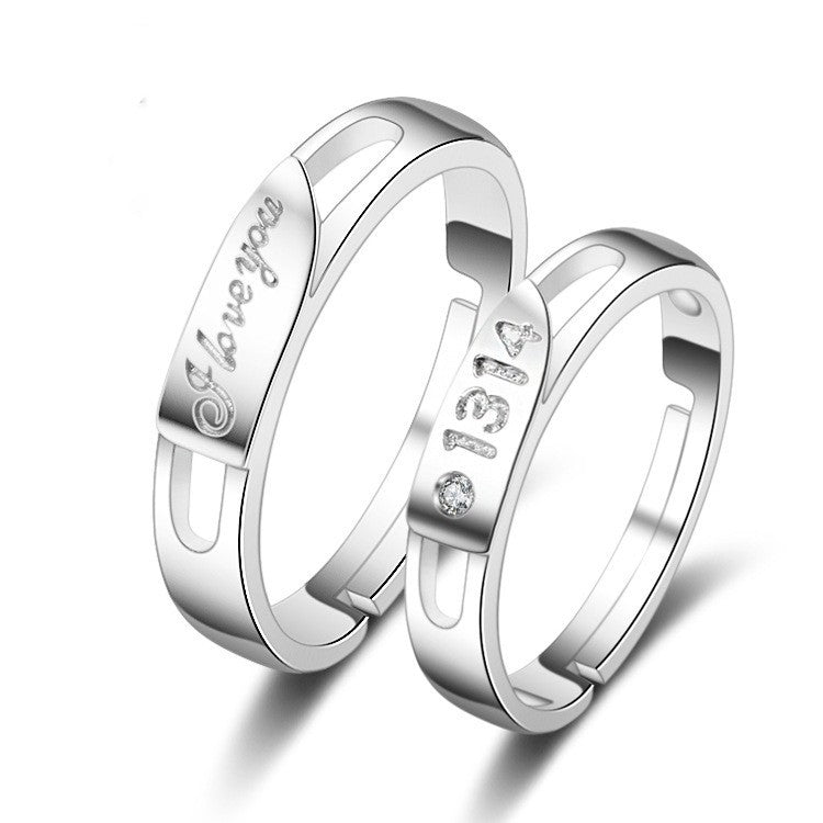 Couple Rings Korean Fashion Jewelry Gift White Copper Electroplated Open Rings Women Men Matching Promise Bands