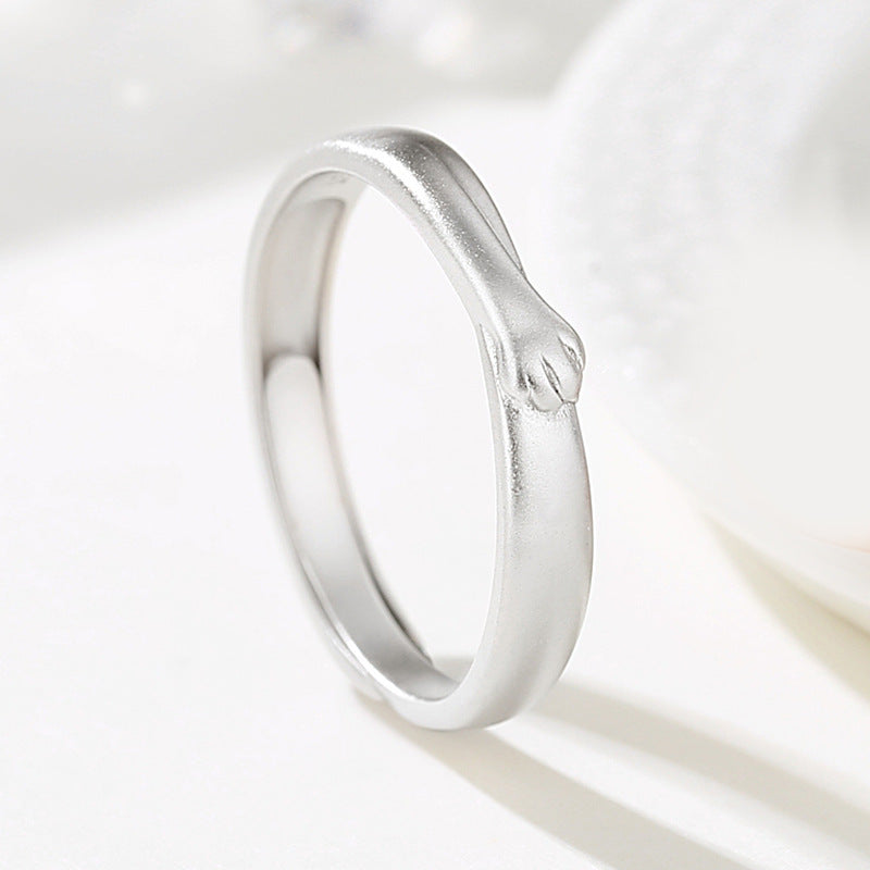 Sterling Silver Cat Paw Ring Retro Korean Fashion For Women And Men Cute Animal Couple Electroplated Finish Accessory