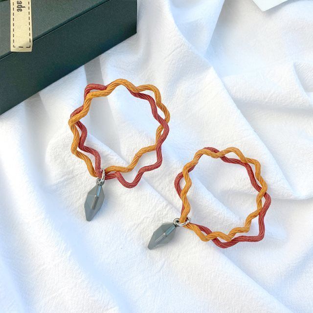 Couple Heart Shape Alloy Bracelets With Magnet Suction Rubber Band Wave Line Design Black Pink Gift Perfect Birthday Gift