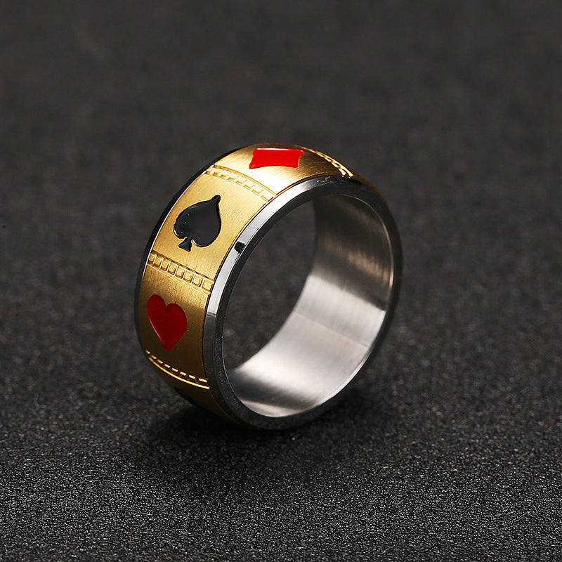 Men's Titanium Steel Turnable Playing Card Ring