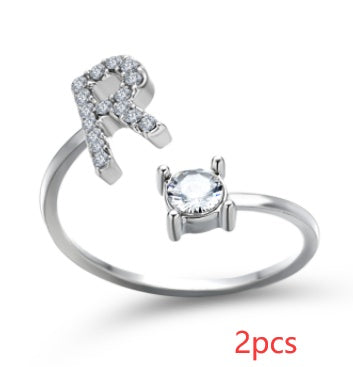 Womens Initial Letter Ring Adjustable Vintage Jewelry Zircon Accents Alloy Rhinestone Ring Perfect For Gifting