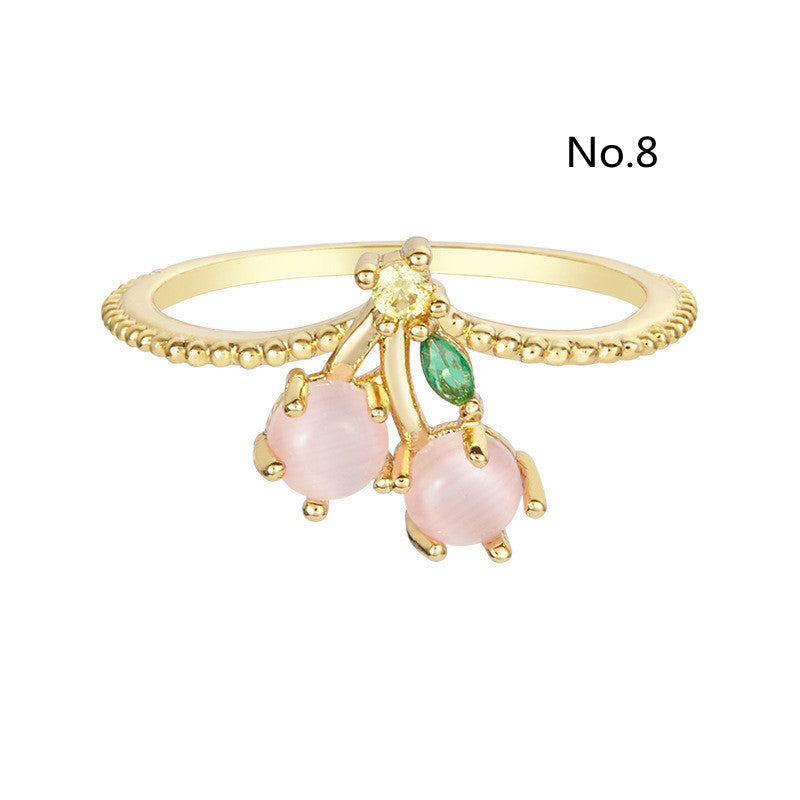 Tropical Fruit Ring Copper Zircon Fruit Shape Jewelry Womens No7 Holiday Gift Gold Plated Inlay For Daily Wear