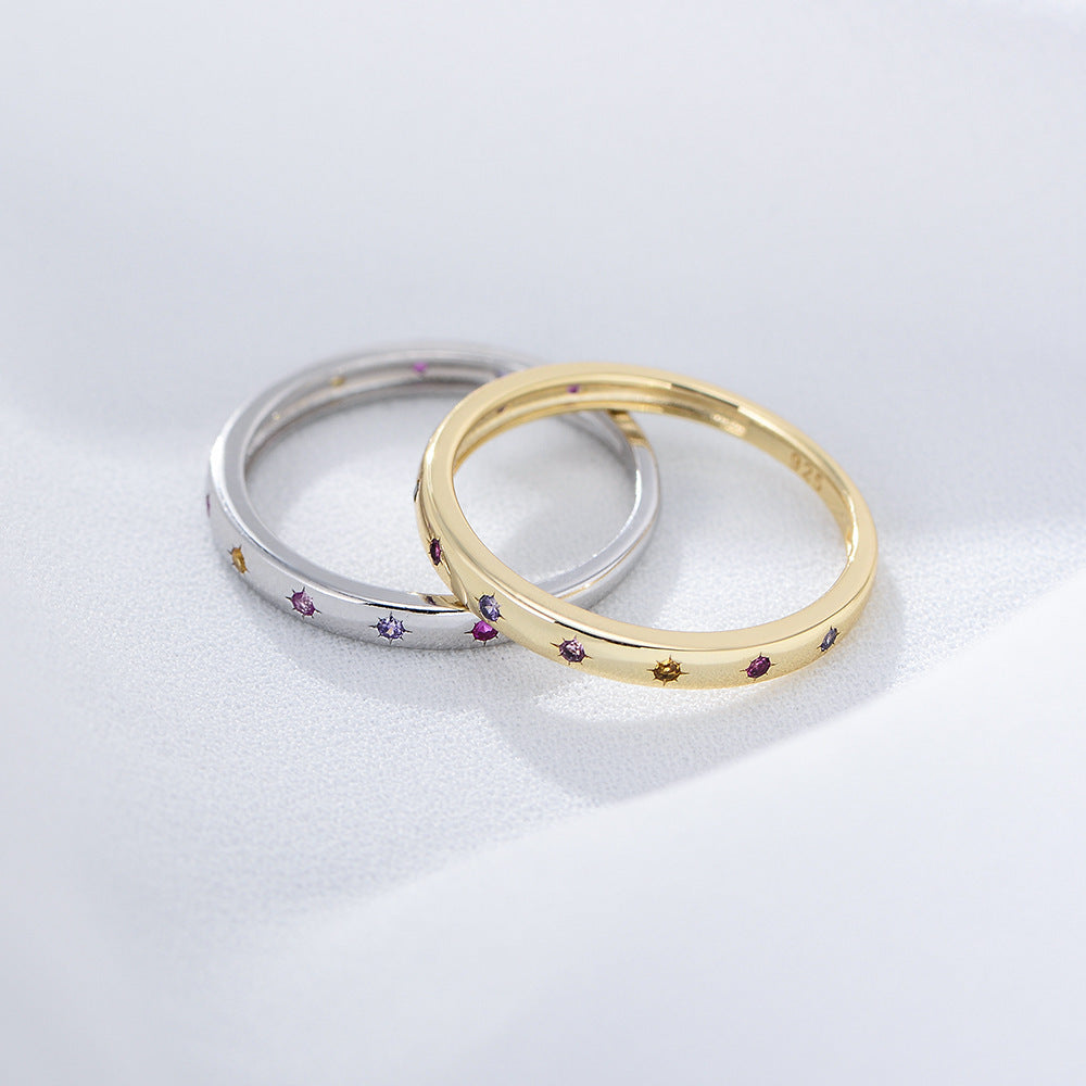 Womens Sterling Silver Ring Diamond Cut Geometric Design With Colored Zircon Gemstone Fashion Jewelry Festival