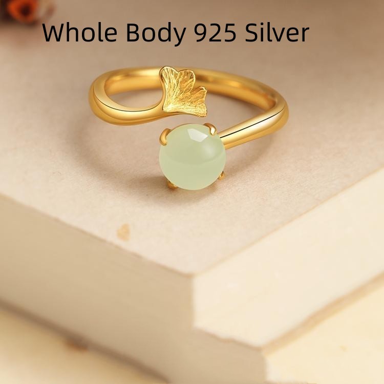 Adjustable S925 Silver Ring With Ginkgo Leaf Design Electroplated Finish 2mm Band For Women Jewelry For Daily Wear