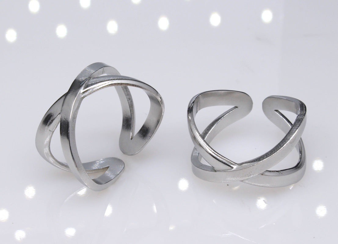Titanium Steel Adjustable Cross Ring Geometric Electroplated Jewelry For Men Women Unisex Everyday Jewelry Look