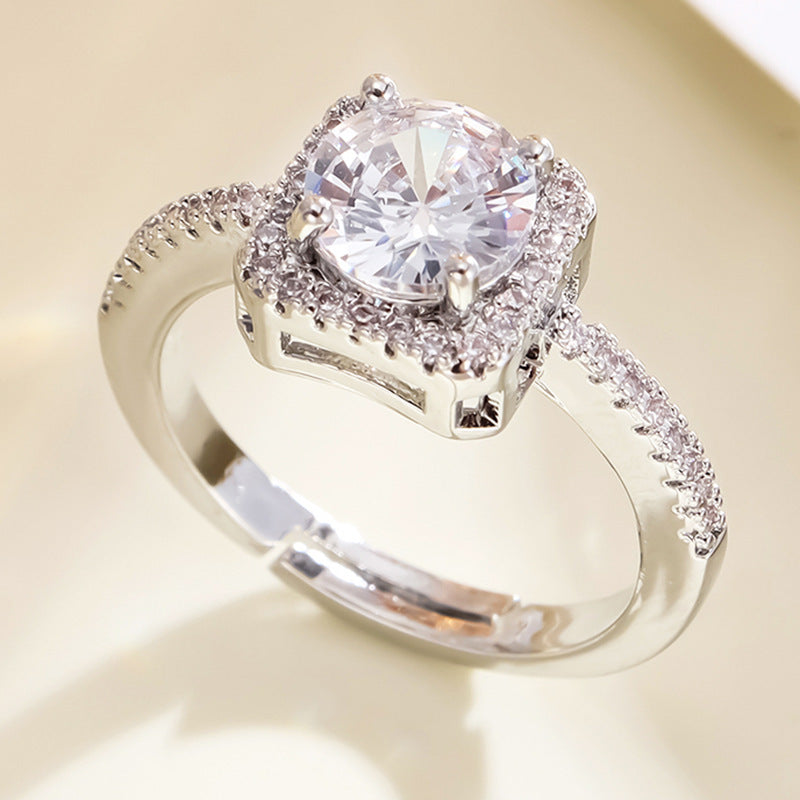 Womens Adjustable Ring Open Square Design With Diamond Accent Copper And White Gold Finish For Everyday Wear Casual