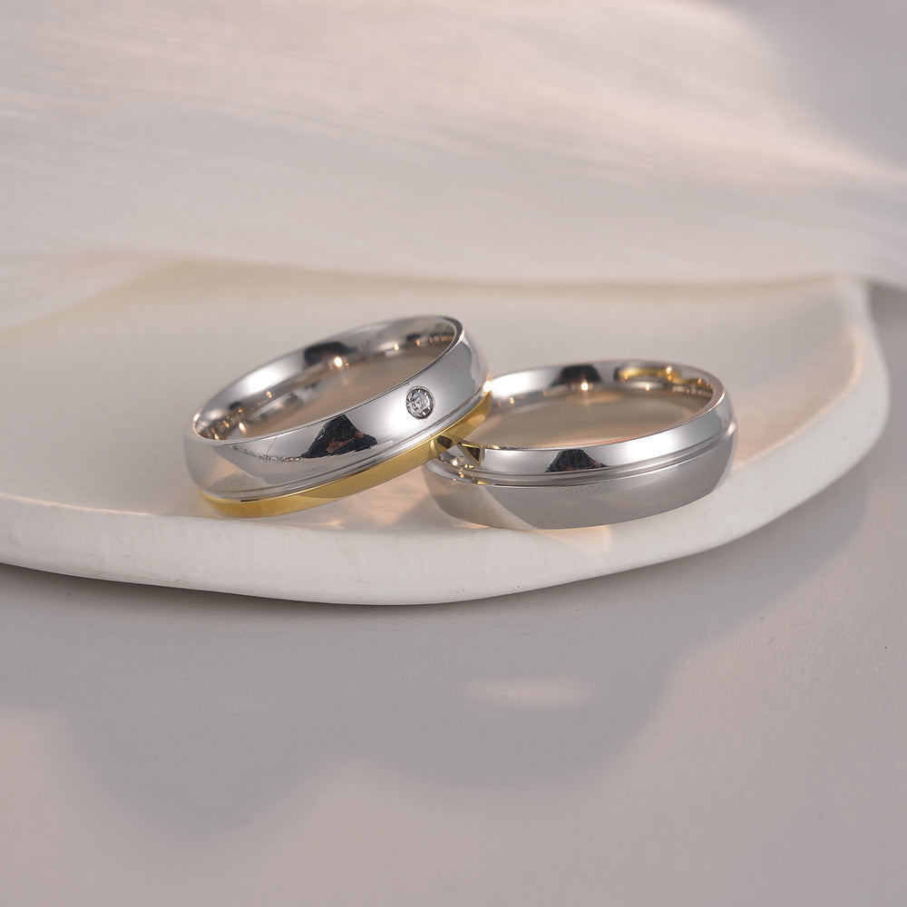 Mens Ring Two Tone Titanium Steel Band Geometric Inlaid Diamond Ring 6mm Wide Electroplated Fashion Jewelry Mode