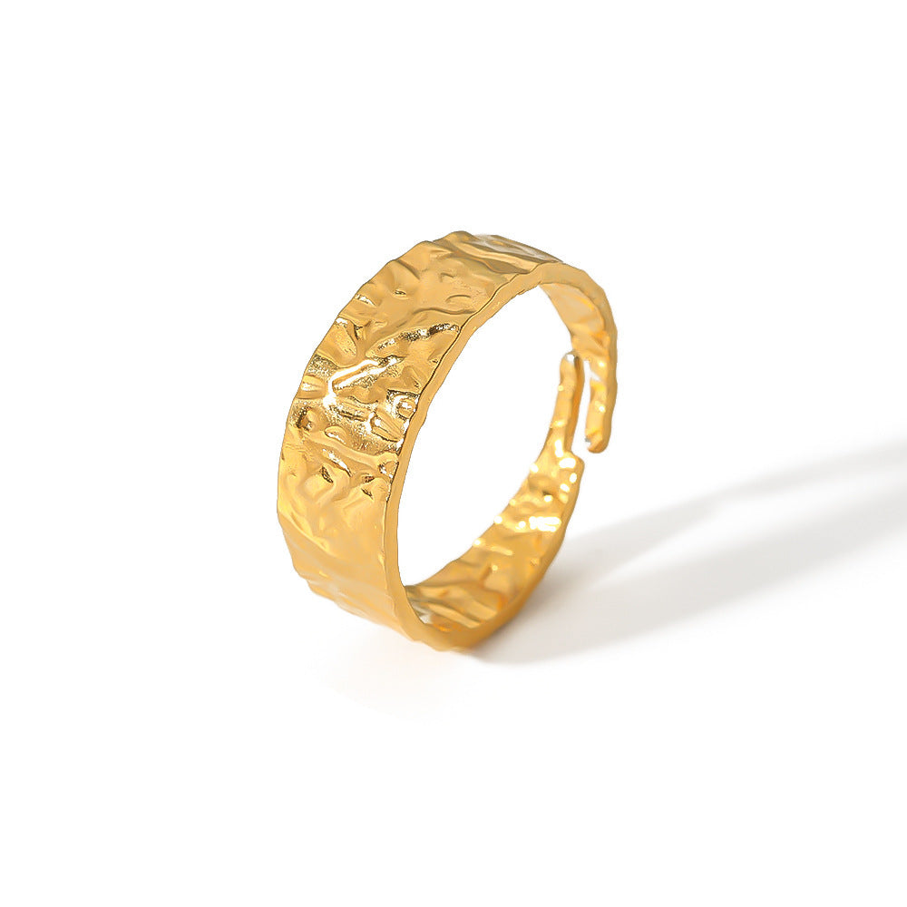 Women's Gold Plated Ring Retro Adjustable Opening Ring Personality Stainless Steel Ring Fashion Jewelry Round Ring for Her