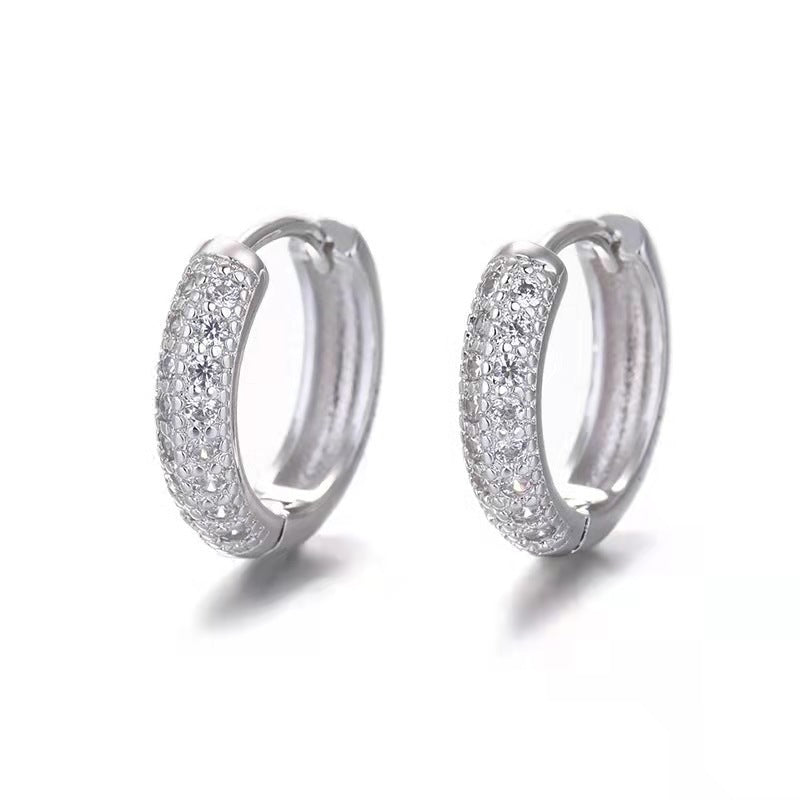 Diamond Zircon Circle Earrings Silver 925 Needle Posts Unisex European Style Elegant Jewelry Fine Craftsmanship Sparkle