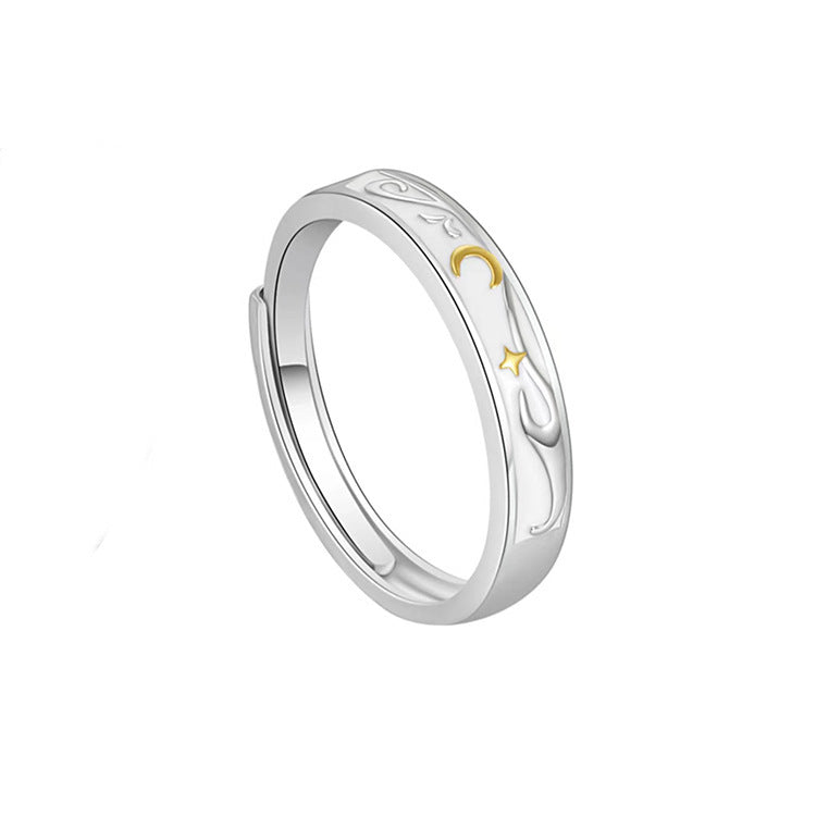 Matching Couple Rings Set Adjustable Star Rings For Him And Her Silver Plated Copper Anniversary Promise Rings