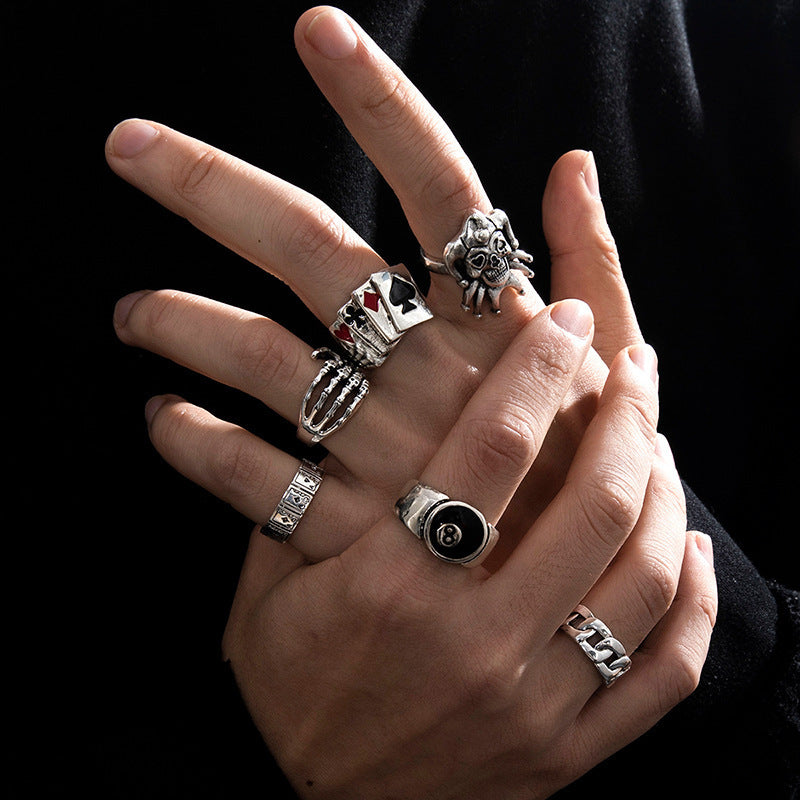 Mens Vintage Ring Set Darker Wind Alloy Rings With Distressed Bat Skull And Double Headed Snakes Design Gothic