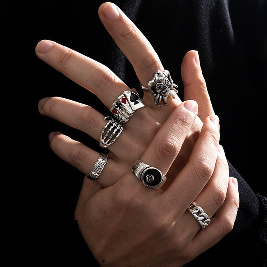 Mens Vintage Ring Set Darker Wind Alloy Rings With Distressed Bat Skull And Double Headed Snakes Design Gothic